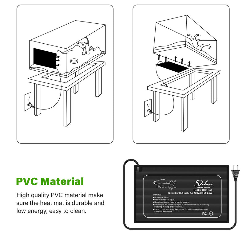 Simple Deluxe 2 Pack Reptile Heat Pad Under Tank Heater 8.5 X 18.5 Inch 24W Terrarium Warmer Heating Mat for Lizard/Spider/Frog/Turtle/Snake 50-60gal Tank, Black - PawsPlanet Australia