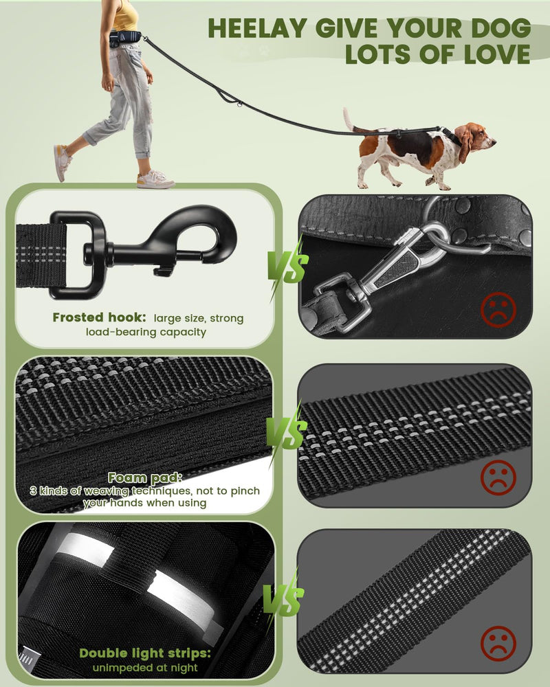Jogging leash for dogs, Heelay belt bag for running, jogging, hiking, jogging leash and normal dog leash for large, medium-sized dogs with double handle, waist strap, dog leash with reflective stitching, black - PawsPlanet Australia