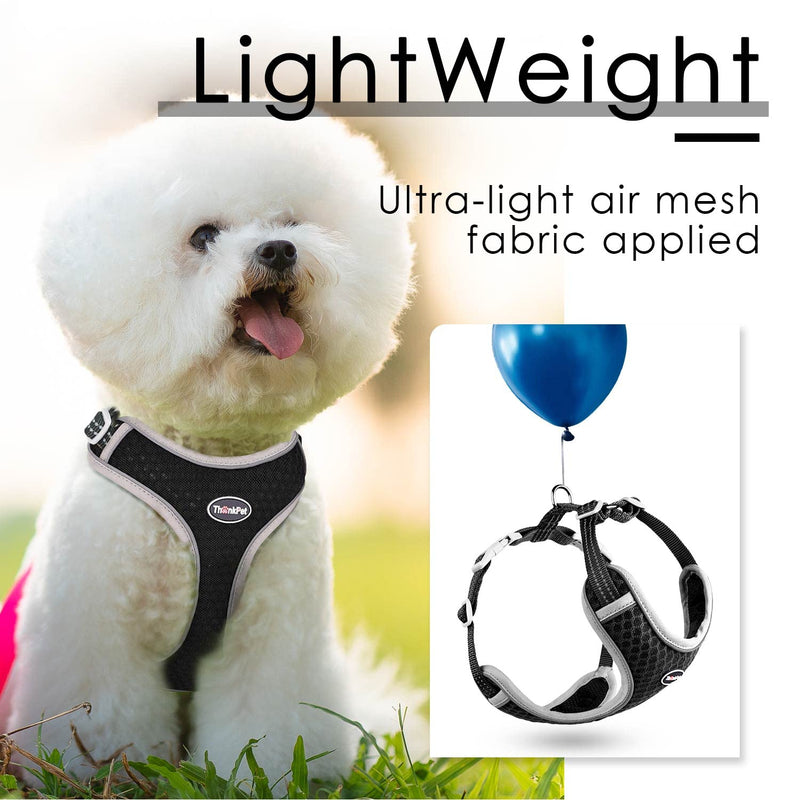 ThinkPet Reflective Breathable Soft Air Mesh No Pull Puppy Choke Free Over Head Vest Ventilation Harness for Puppy Small Medium Dogs (Black,XXS) 2XS (Pack of 1) Black - PawsPlanet Australia