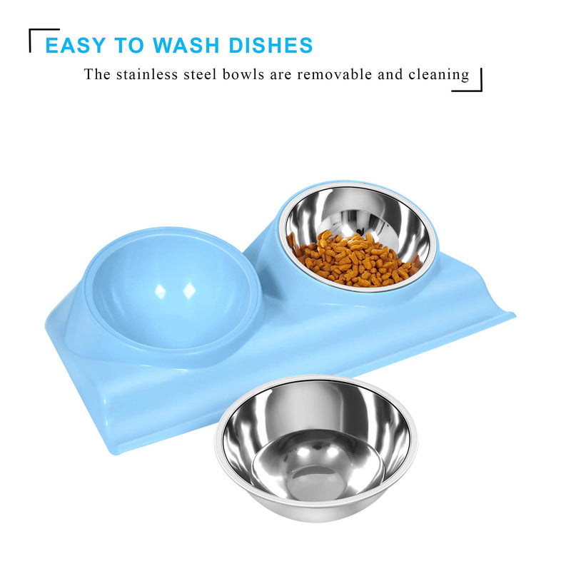 [Australia] - UPSKY Dog Cat Bowls Double Raised Pet Bowls, Elevated Cat Bowls, with Anti-Slip Resin Station, Stainless Steel Pet Feeder Bowls for All Small to Large Cats blue 