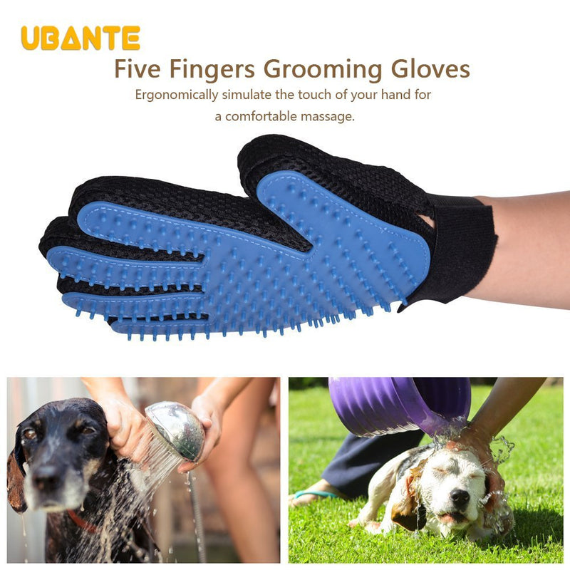 [Australia] - UBANTE Pet Grooming Glove - Enhanced Five Finger Gloves Design - Left & Right for Cat & Dog - Long & Short Fur - Massage Your pet in a Gentle and Effective Way - Pet Massage Tool [Upgrade Version] 