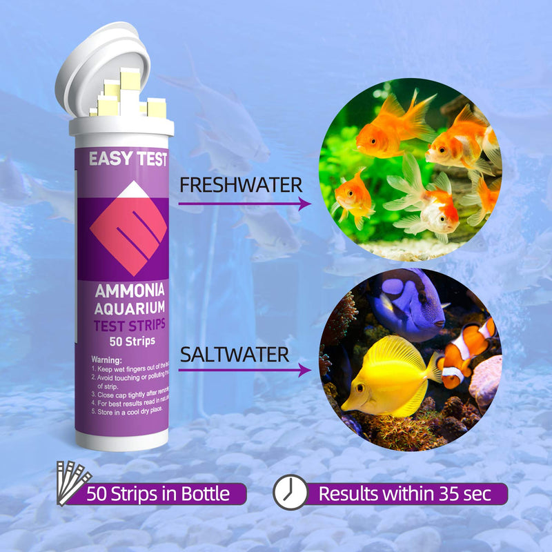 [Australia] - EASYTEST Ammonia Aquarium Test Strips for Freshwater and Saltwater | 50 Count | Accurate and Convenient Monitor Aquarium Water Quality 