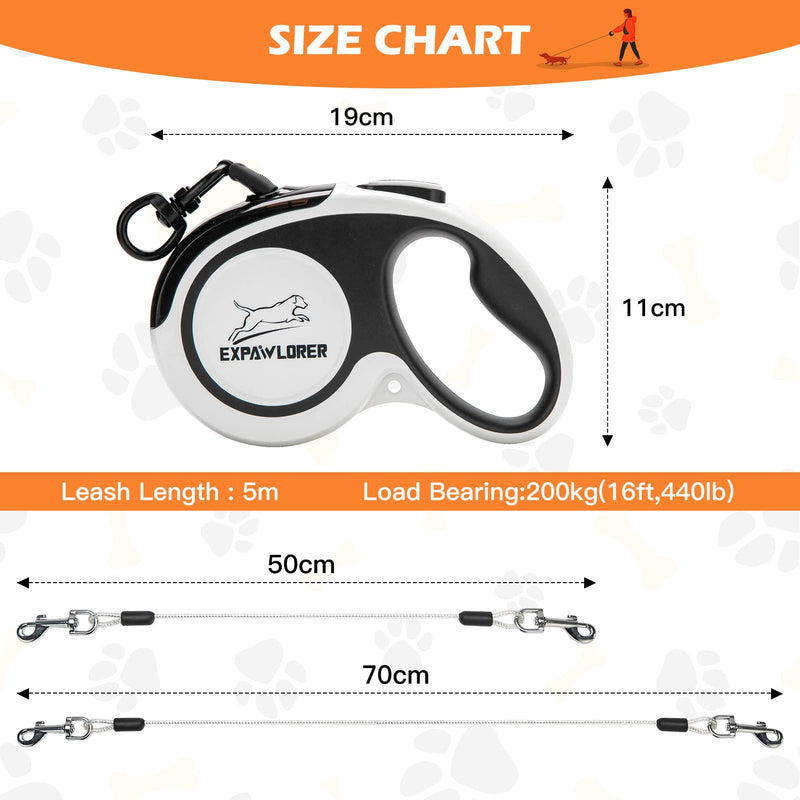 Chew Proof Retractable Dog Lead - Reflective Extendable Double Dog Leash for 2 Dogs with 2 No Tangle Strong Wire Ropes, 16 ft Heavy Duty Dual Dog Leash for Medium and Large Dogs - PawsPlanet Australia