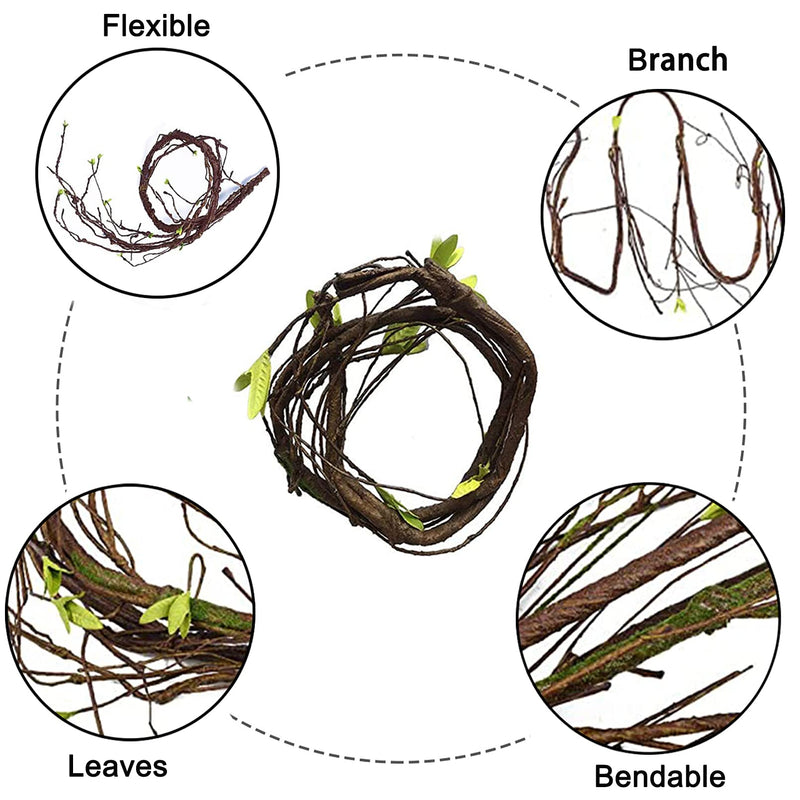 Reptile Bend-A-Branch Vines Flexible Leaves Pet Habitat Decor Climber Jungle Long Vines for Climbing Crested Gecko Lizard Frogs Snakes Chameleon 5 Pcs - PawsPlanet Australia