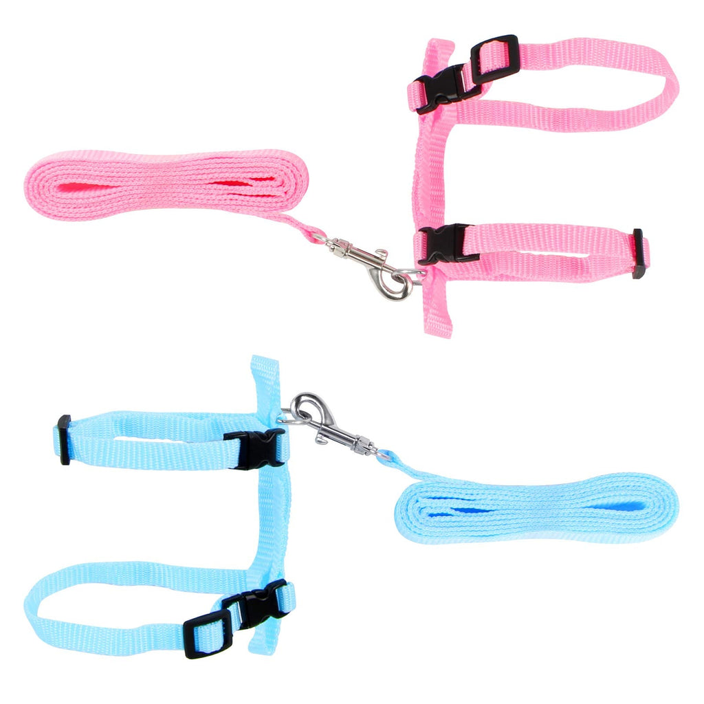 Yangfei Pack of 2 Rabbit Harnesses, Adjustable Rabbit Harness, Soft Rabbit Harness with Elastic Lead, Breathable Walking Harness Set (Blue Pink) - PawsPlanet Australia