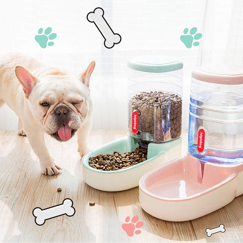 Happycat Pets Gravity Food and Water Dispenser Set,Small & Big Dogs and Cats Automatic Food and Water Feeder Set,Double Bowl Design for Small and Big Pets Pink and Green - PawsPlanet Australia