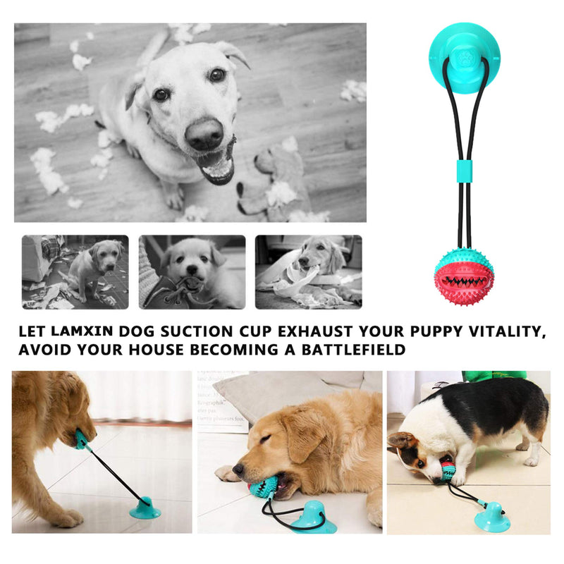 LAMXIN Dog Suction Cup Toy for Small Medium Large Breed, Dog Chew Tug Toys Interactive, Teeth Cleaning Squeaky Tug Toys for Dogs, Dog Suction Cup Tug of War(Red-Blue) - PawsPlanet Australia