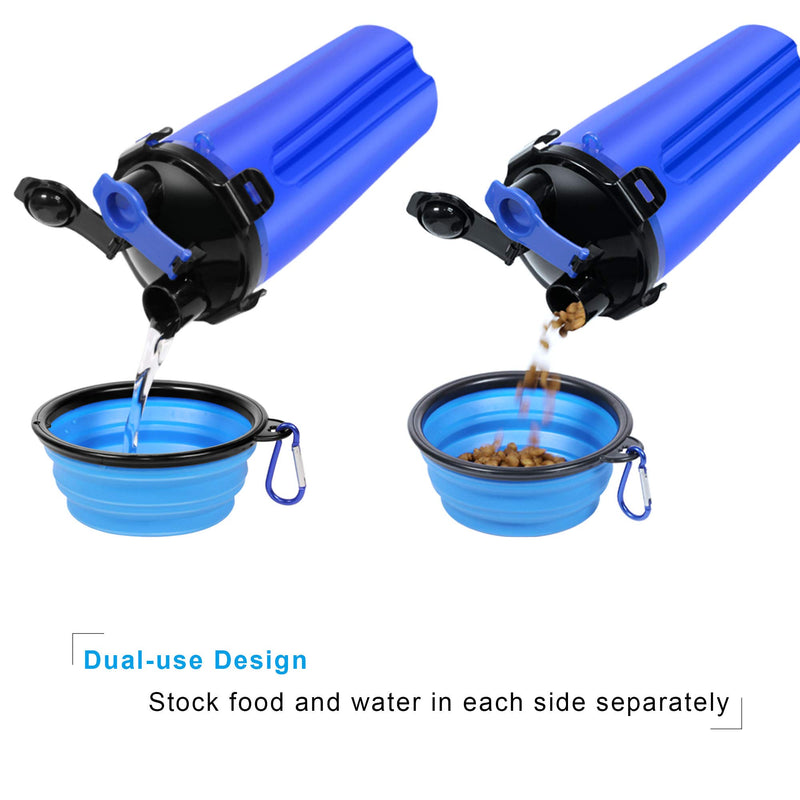 UPSKY Dog Water Bottle Dog Bowls for Traveling Pet Food Container 2-in-1 with Collapsible Dog Bowls, Outdoor Dog Water Bowls for Walking Hiking Travelling Blue - PawsPlanet Australia