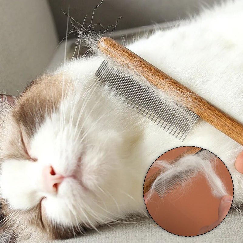 PSOWQ 1 piece dog brush, cat brush, lice comb with wooden handle, flea comb for dogs and cats with tangled short/long hair, brush for pet care - PawsPlanet Australia