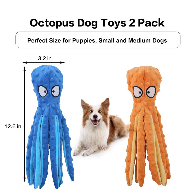 CPYOSN Dog Squeaky Toys Octopus - No Stuffing Crinkle Plush Dog Toys for Puppy Teething, Durable Interactive Dog Chew Toys for Small to Medium Dogs Training and Reduce Boredom, 2 Pack Blue+Orange - PawsPlanet Australia