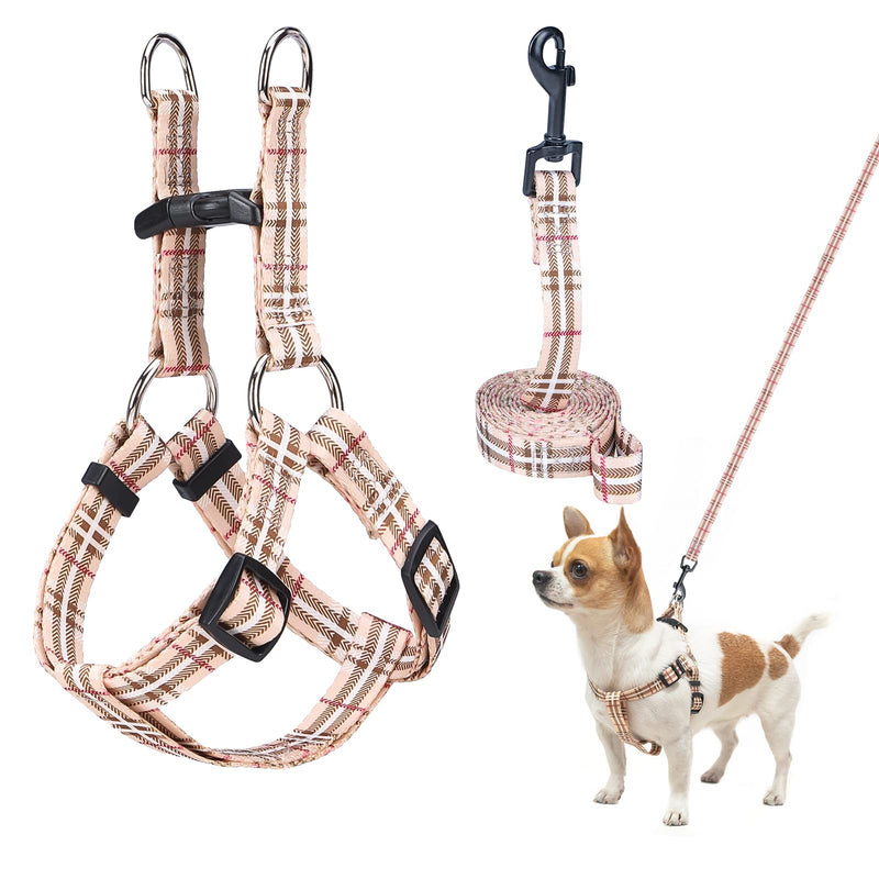 BEAUTYZOO No Pull Small Dog Harness and Leash Set, No Chock Puppy Step in Vest Harness Nylon Lightweight Neck&Chest Adjustable for Dogs Girls and Boy, Pet Harness for Small Medium Dogs XS(Chest:12-15") Beige - PawsPlanet Australia