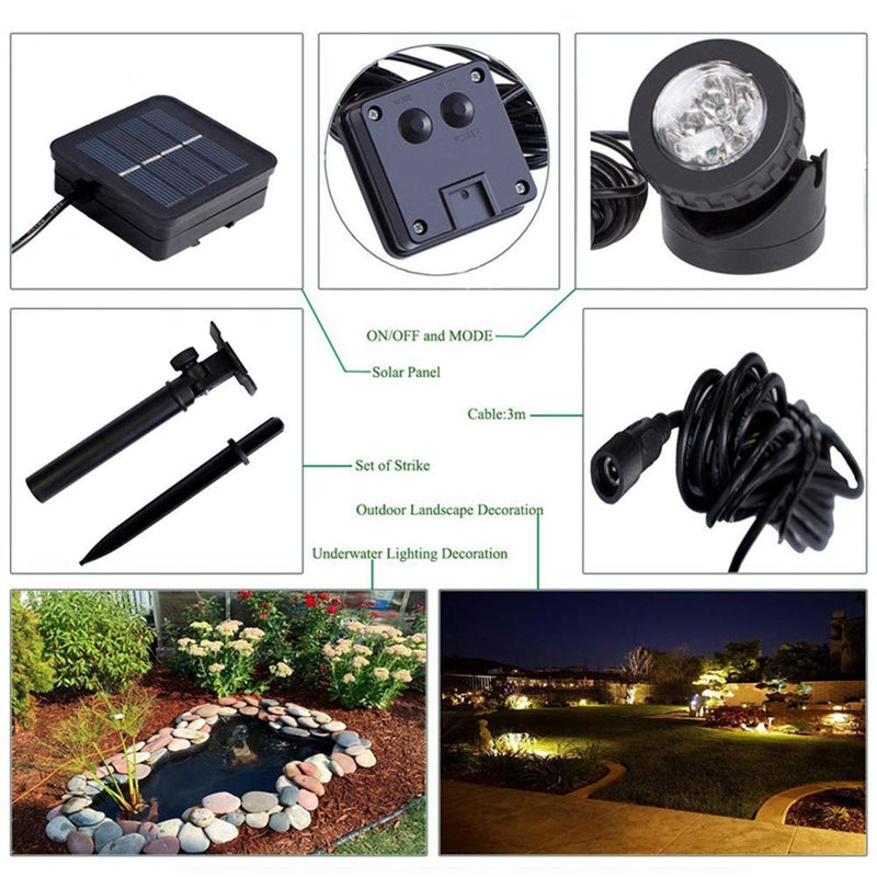 Solar Underwater Pond Light,KINGCOO Waterproof Submersible Lamps Projector Light,6LED Spotlight Fish Tank Light for Garden Pool Yard Landscape Outdoor Lighting (Warm White) Warm White - PawsPlanet Australia