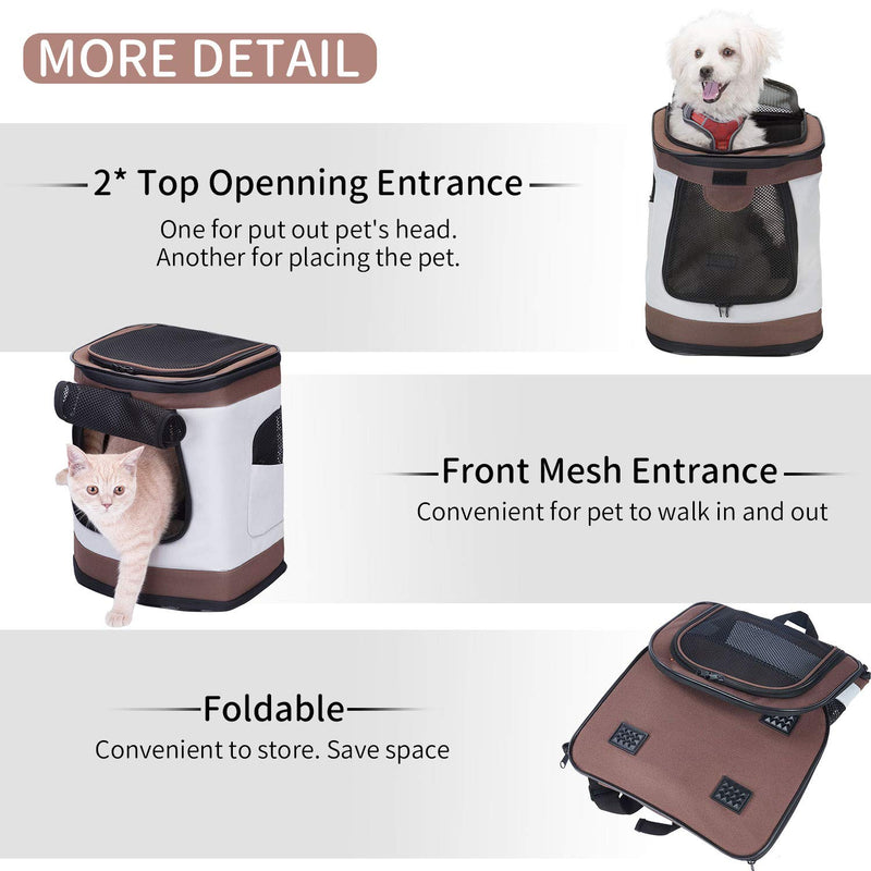 Kaka mall Waterproof Padded Fabric Pet Dog Puppy Cat Backpack Rucksack Carrier Bag Top Open Soft Side Breathable Mesh For Travel Camping Outdoor (Brown and White) Brown - PawsPlanet Australia