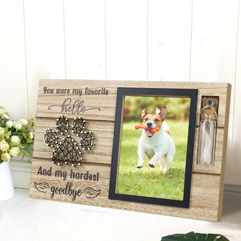 free-space Pet Memorial Picture Frame with Small Glass Bottle for Ashes or Hair Dog Cat Loss Gift (Black) Black - PawsPlanet Australia