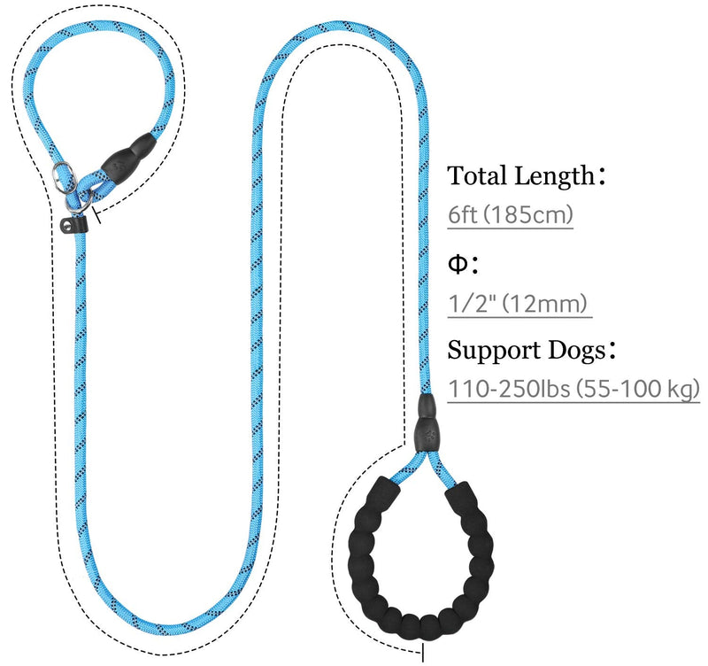 TagME Retriever leash with pull stop, reflective rope leash 185 cm Moxon leash, soft padded handle, 12 mm for large dogs, blue 185 x 1.2 cm (pack of 1) blue - PawsPlanet Australia