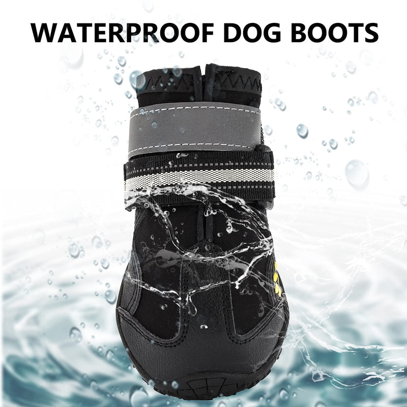 Fuzilin Dog Boots, Waterproof Dog Shoes, Summer Breathable Pet Dogs Booties, with Non-Slip Soles and Reflective Strap for Small Medium and Large-Sized Dogs, Black 4PCS 3 - PawsPlanet Australia