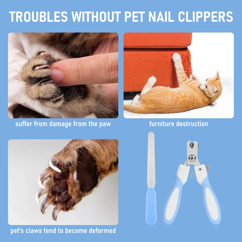 cobee dog nail clippers with nail file, stainless steel cat nail clippers, pet nail clippers suitable for puppies, kittens with safety clasp and protective guard to avoid overcutting (blue) Blue - PawsPlanet Australia