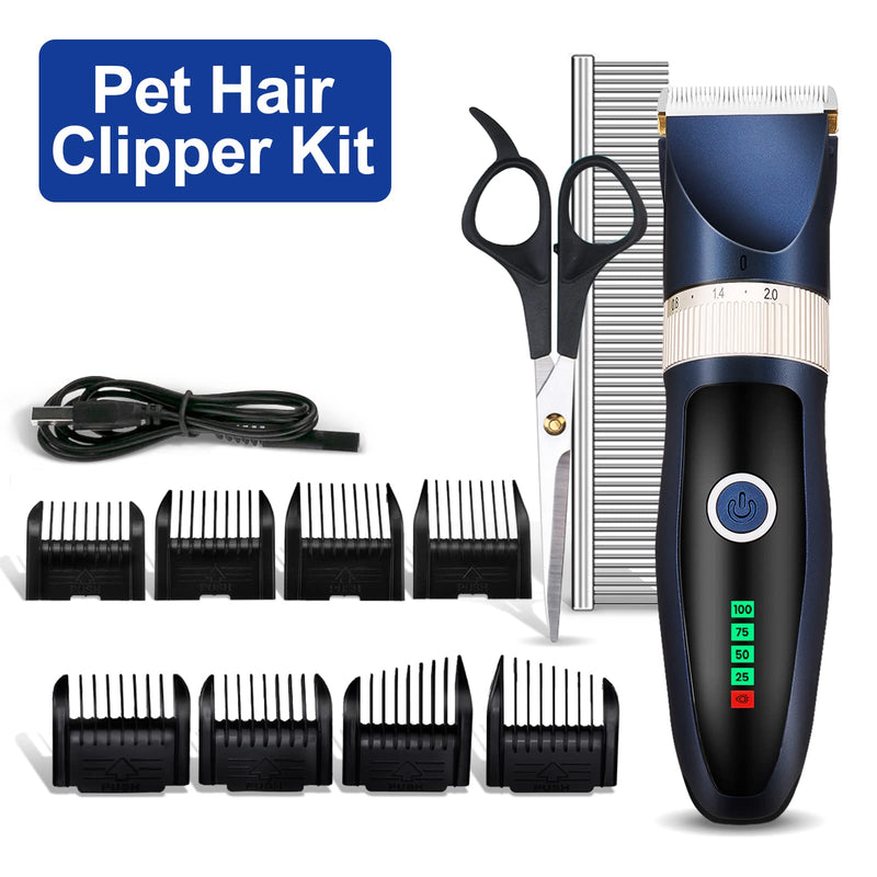 Dog Clippers Professional, Dog Grooming Kit Rechargeable Cordless with LCD Display Screen, Pet Shaver Low Noise with 8 Removable Scissors Comb for Dogs Cats Rabbit (Black) - PawsPlanet Australia