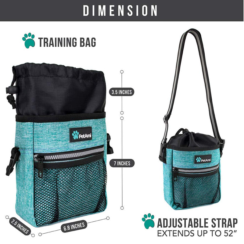 [Australia] - PetAmi Dog Treat Pouch | Dog Training Pouch Bag with Waist Shoulder Strap, Poop Bag Dispenser and Collapsible Bowl | Treat Training Bag for Treats, Kibbles, Pet Toys | 3 Ways to Wear One Size Heather Sea Blue 