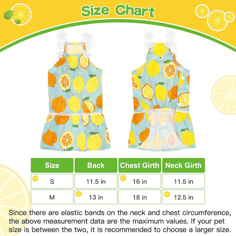 PUPTECK 2 Pack Summer Pet Dresses for Small Medium Dogs Girl, Hawaiian Dog Clothes with Cute Fashion Lemon Pattern - Soft and Lightweight Fabric, Bright S:Back: 11.5in Chest: 16in Neck: 11.5in - PawsPlanet Australia