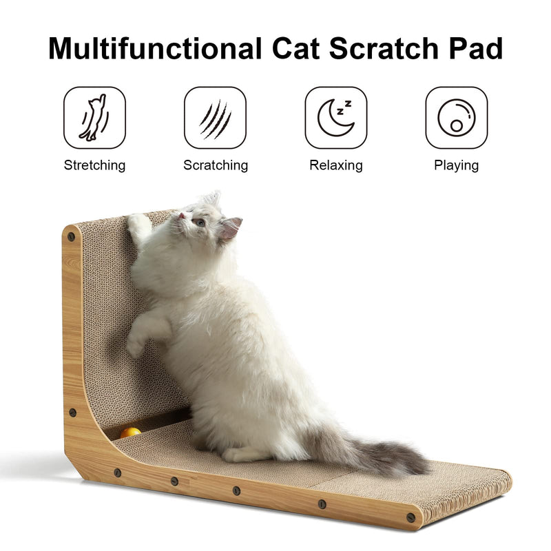 FUKUMARU cat scratching board, 68 cm high L-shaped scratching board for cats, durable cat scratching board with ball toy, cat scratching furniture made of high-quality cardboard for walls and corners, large format - PawsPlanet Australia