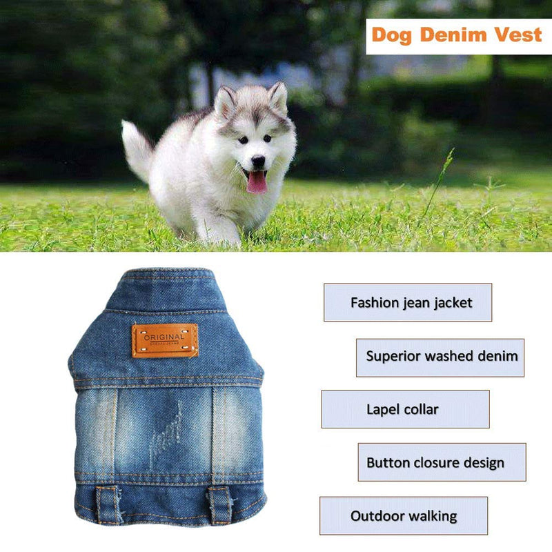 Tengzhi Stylish Cowboy Dog Vest Denim Pet Vest Dog Clothes Spring Puppy Clothing Casual Jean Jacket Dog Accessories L BLUE Stand Collar - PawsPlanet Australia