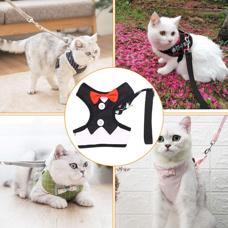 fushida Adjustable Elegant Cat Harness Bow Tie, Soft Escape Proof Cat Vest and Lead Set (Leash Length 125cm) (M, Y04) M - PawsPlanet Australia