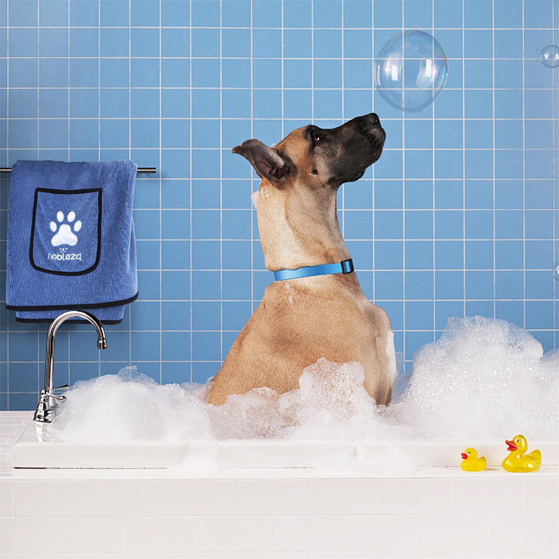 Nobleza Dog Towel, Super Absorbent Large Pet Towel with Hand Pockets, Microfiber Quick Drying Dog Towels for Drying Dogs, Mazarine - PawsPlanet Australia