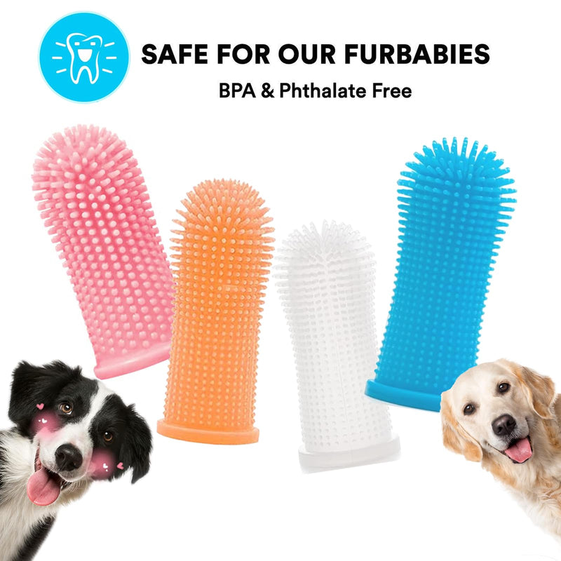 Pack of 4 Dog Finger Toothbrush, Dog Toothbrush 360° Fully Wrapped Bristles, Dental Care Dog Pets Teeth Cleaning Toothbrush, Anti-Plaque Finger Dog Toothbrush for Large Medium Small Dogs Cats - PawsPlanet Australia
