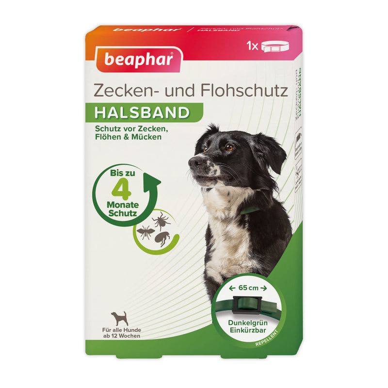 beaphar tick and flea protection collar for dogs Protection against ticks, fleas | Works for 4 months | Dog collar with fresh scent | Color: Green | Length: 65cm (image may vary) - PawsPlanet Australia