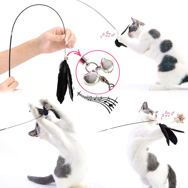 Feather Teaser Cat Toy, Retractable Cat Wand Toy Set 18pcs Assorted Teaser Refills with Bell, Including Bird Feather, Squiggly Worm, Crinkle Balls for Indoor Kitty Interactive Teather Fishing Pole Toy - PawsPlanet Australia