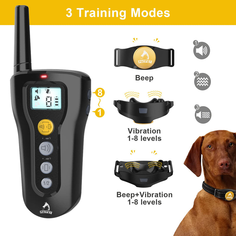 PATPET Vibrating Dog Collar No Shock - Dog Training Collar with Remote Up to 1000ft Range, Rechargeable Waterproof Vibration Collar for Dogs with 3 Training Modes, No Prongs and No Shock - PawsPlanet Australia