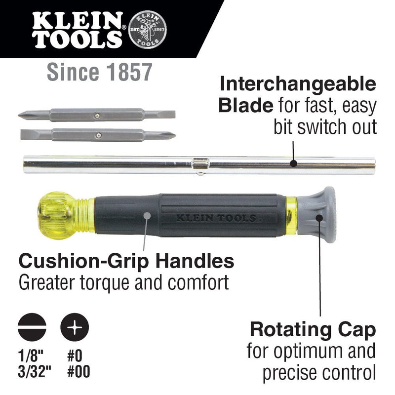 Klein Tools 32581 Precision Screwdriver Set, 4-in-1 Electronics Screwdriver with Industrial Strength Phillips and Slotted Bits - PawsPlanet Australia