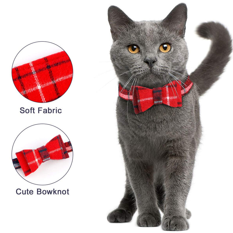 [Australia] - Bow Tie Dog Collar and Leash Set 3 PCS Cute Red Classic Plaid Adjustable Pet Puppy Collars Bandana with Bell for Small Medium Dogs and Cats Outdoor 