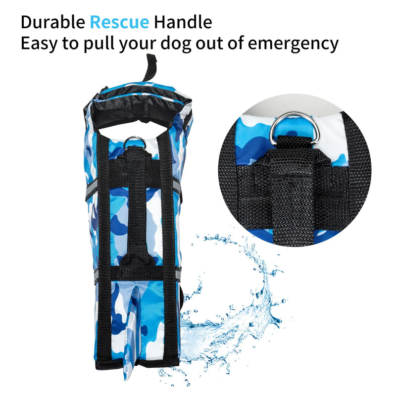 JOYPAWS Dog Life Jacket Fashion Dog Safety Vest Saver Adjustable Preserver with High Buoyancy and Durable Rescue Handle for Small,Medium,Large Dogs X-Small Camouflage Blue - PawsPlanet Australia