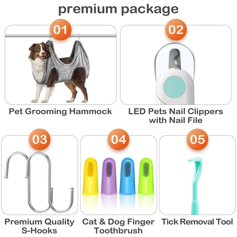 Pet Grooming Hammock Harness Drying Towel PET Supplies Kit Dog Grooming Sling Cat Dog Led Light Nail Clipper 4 Pieces Cat and Dog Finger Toothbrushes Removal Tool for Dogs Cats Pets - PawsPlanet Australia