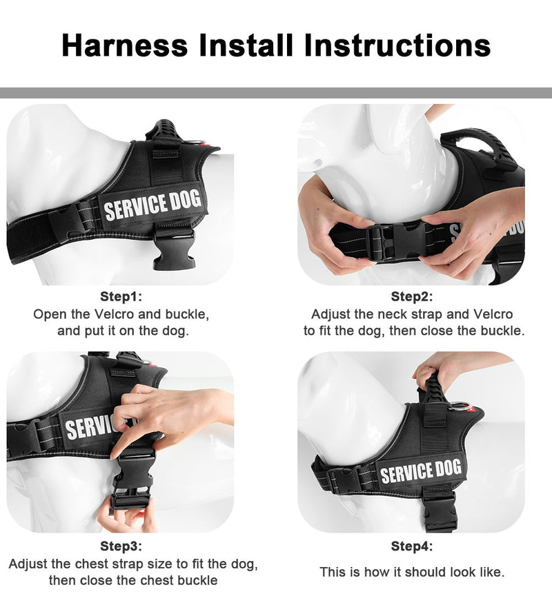 [Australia] - Fairwin Service Vest Dog Harness - Adjustable Nylon with Removable Reflective Patches for Service Dogs Large Medium Small Sizes L:chest 28"-37";neck 23"-29" Black 