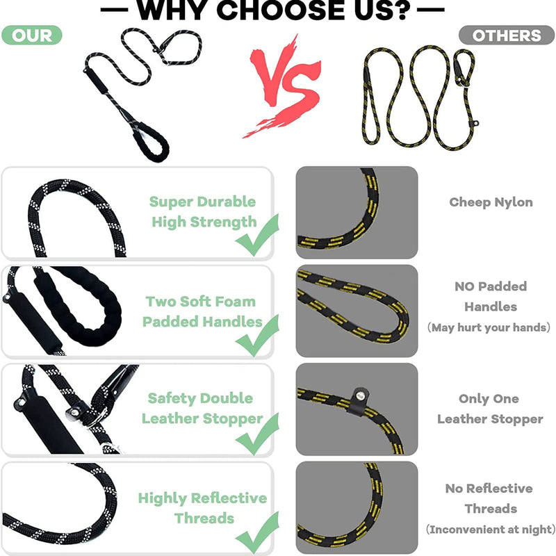 Slip Lead for Dogs - Anti-Choking Dog Slip Leads for Large Dogs and Medium Dogs - Reflective Rope Dog Training Lead (5FT, black) 5FT-1.5M - PawsPlanet Australia