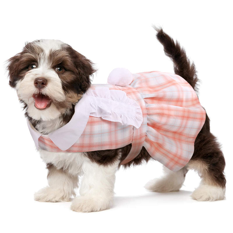Kuoser Dog Plaid Dress, Puppy Tutu Skirt with Plush Ball & Flying Rabbit Ears, Cute Pet Shirt Summer Clothes Girl Wedding Dress with Leash Hole for Small & Medium Dogs XXS XX-Small Pink - PawsPlanet Australia