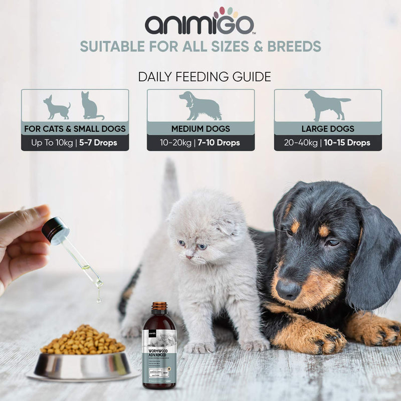 Animigo 100% Natural Wormwood Liquid Drops With Cinnamon - 120ml - Safe, Fast-acting Cat & Dog Wormer - Probiotics for Dogs & Cats - Digestive Health Supplements -Easy To Mix In Your Pets' Food/Water - PawsPlanet Australia