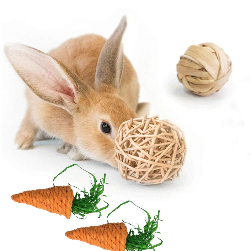 kathson Rabbit Activity Zone Seagrass Protector Mat Bunny Chew Toy for Teeth Grinding Small Animal Activity Play Ball Carrot Sweet Bamboo Toys for Chinchilla Guinea Pigs Gerbils Other Rodent Pets - PawsPlanet Australia