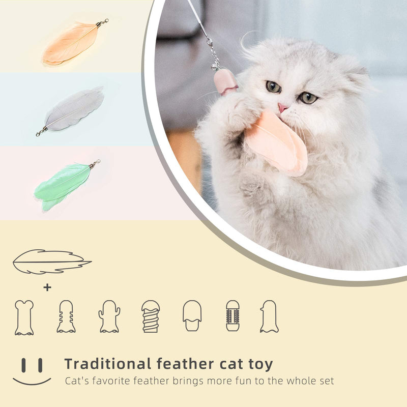 Ermete 8PCS Cat Toy Set, Retractable Cat Toys, Cat Toy Pen, Interactive Catcher Teaser, Cat Feather Toy Set, Cat Toy Sticks for Indoor Cat and Dog Interactive Exercise and Playing for Kitten or Cats - PawsPlanet Australia