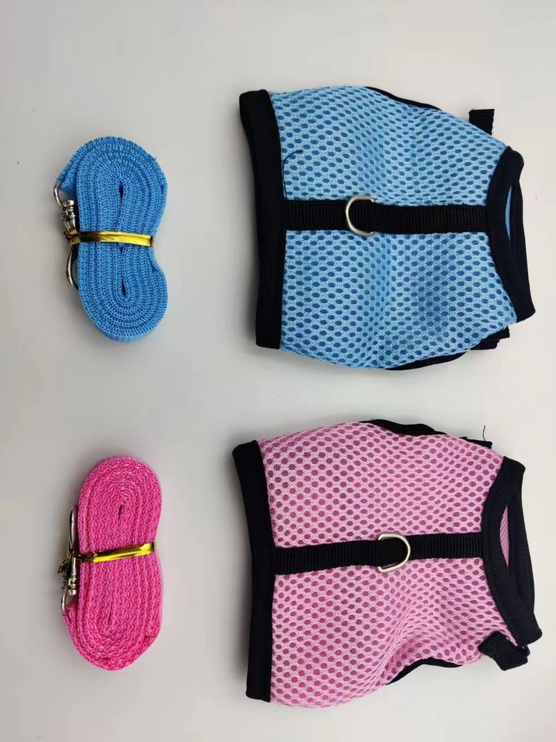 Pack of 2 Adjustable Soft Rabbit Harness, Breathable Rabbit Harness, Mesh Rabbit Harness, for Small Animal Rabbit Hamster Cat Outdoor (M, Blue, Pink) - PawsPlanet Australia