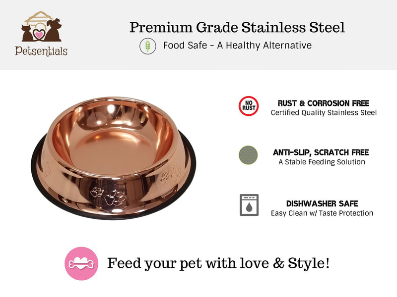 [Australia] - Melzon Petsentials Non-Skid Stylish Food Bowl for Your Pet, Premium Grade Stainless Steel - Elegant Bronze 18oz (2-1/4 Cups) 