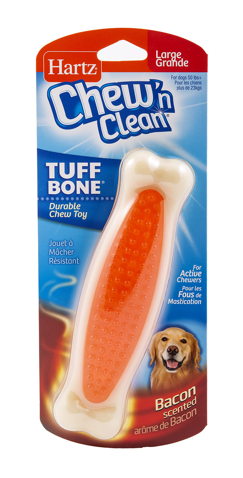 Hartz Chew ‘n Clean Tuff Bone Dog Chew Toy, Bacon Scented Chew Toy for Tough Chewers, Color & Toy Size Varies 1 Count multi - PawsPlanet Australia