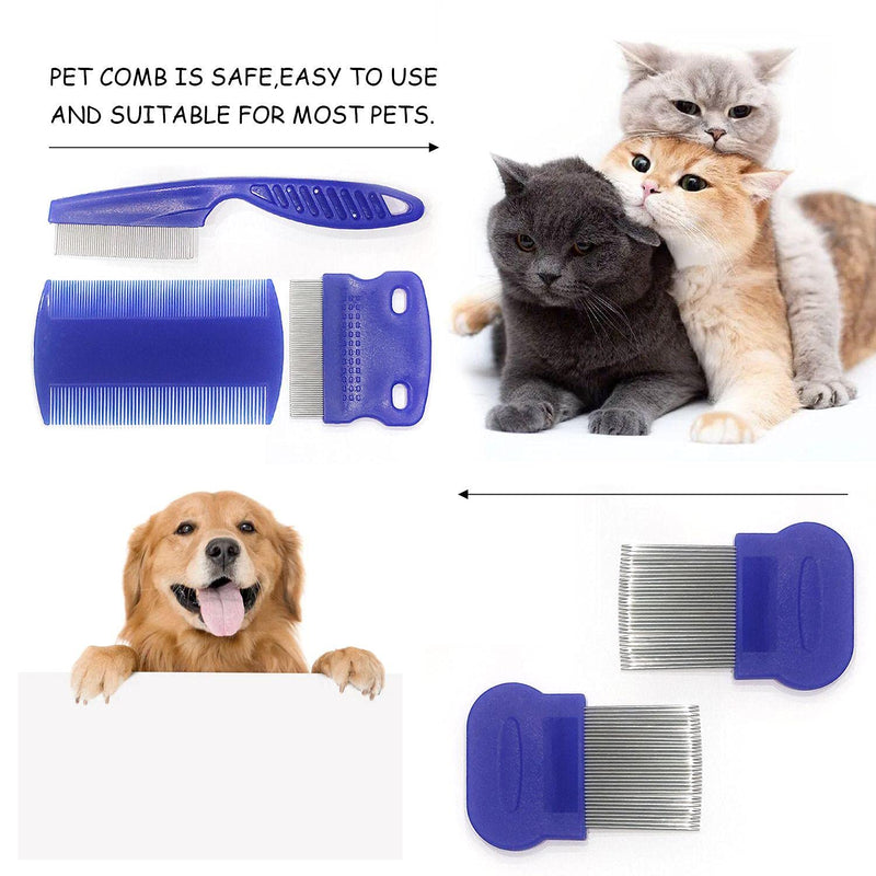 Pack of 6 Flea Comb, Flea Tear Stain Remover Comb, Pet Dogs, Cats, Grooming Tool, Stainless Steel, Safe Metal Tooth Removal Combs, Clean Lice Tangles, for Cats and Dogs (Blue) - PawsPlanet Australia
