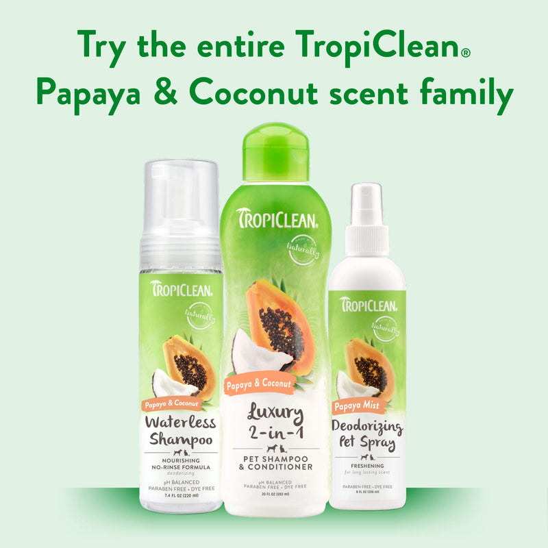 TropiClean Papaya Waterless Shampoo for Pets - Nourishing, No-Rinse Formula - Deodorising - For Dogs & Cats - Free from Parabens, Dye - Papaya & Coconut, 220 ml - PawsPlanet Australia
