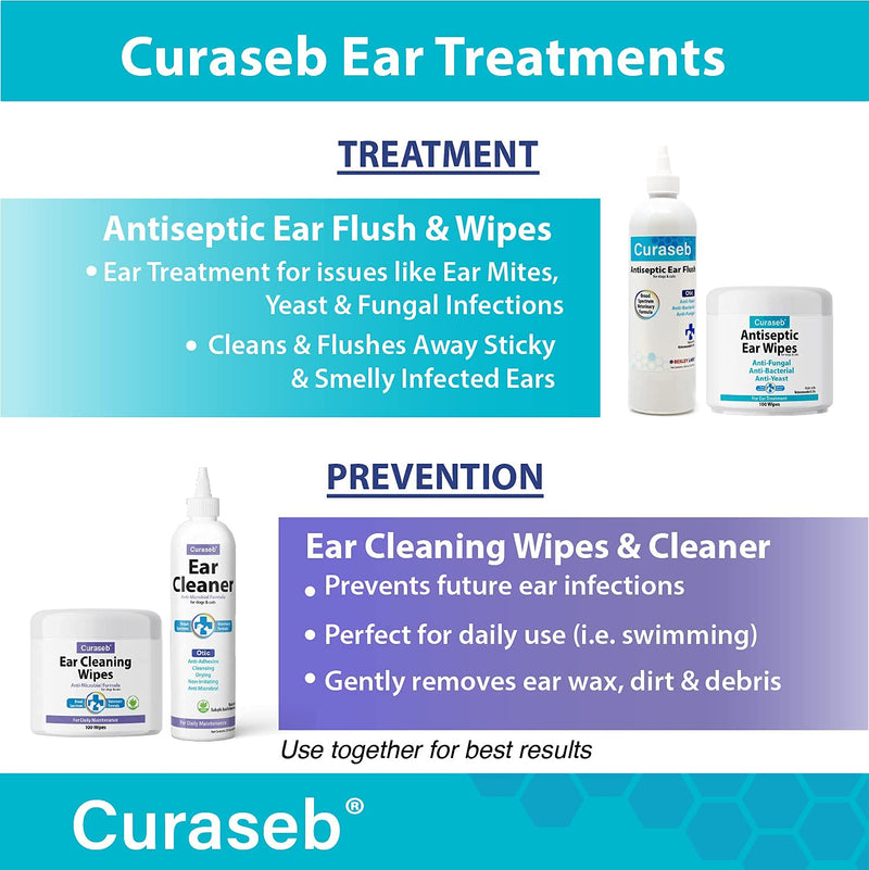 Curaseb Cat and Dog Ear Wipes – Cleans, Deodorizes and Prevents Ear Infections with Soothing Aloe Vera – Veterinary Strength – 100 Wipes - PawsPlanet Australia