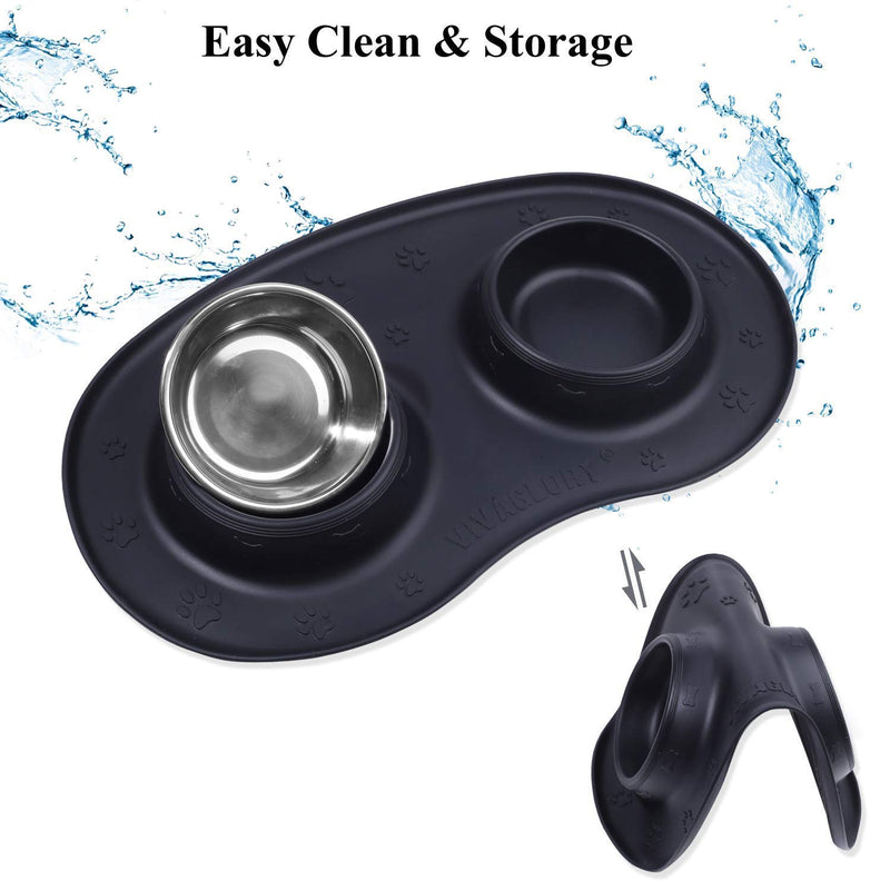 Vivaglory Dog Bowls Set with Double Stainless Steel Feeder Bowls and Wider Non Skid Spill Proof Silicone Mat for Cats Puppies Dogs 6½ oz ea. Black - PawsPlanet Australia