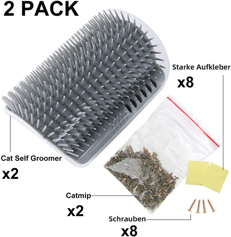 JEFFOUOO Pack of 2 Cat Self Groomer, Massage Corner Cat, Cat Brush Cat Self Groomer, Cat Brush Wall Corner with Packs of Catnip & Screws for Long Hair Short Hair Cat Massage, Grey - PawsPlanet Australia